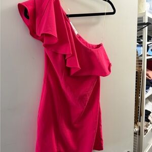 DO+BE One-Shoulder Ruffle Mini Dress in Fuchsia